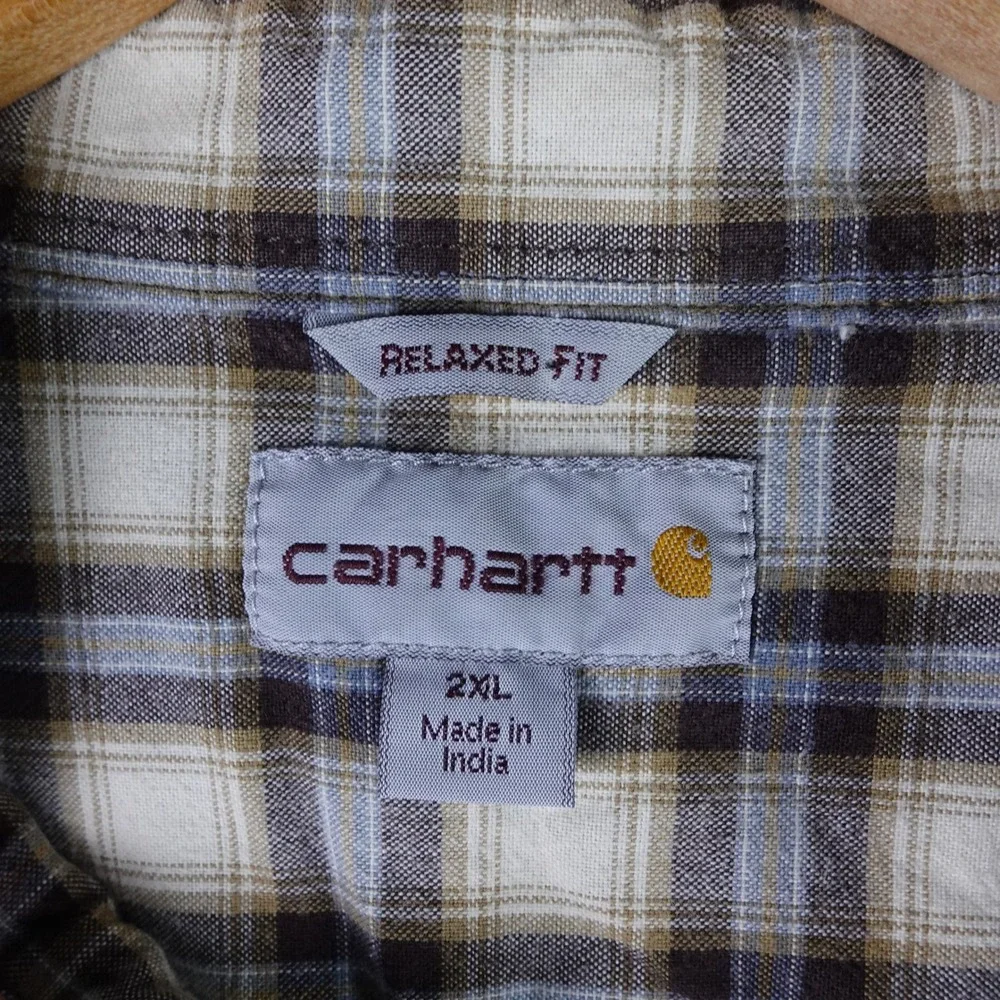 Carhartt Mens Relaxed Fit Plaid Long Sleeve Button Down Shirt Brown 2XL